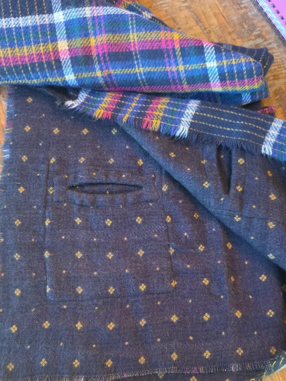 Grace & Lace Dark Navy Plaid Scarf with Yellow & Multicolor Accents
